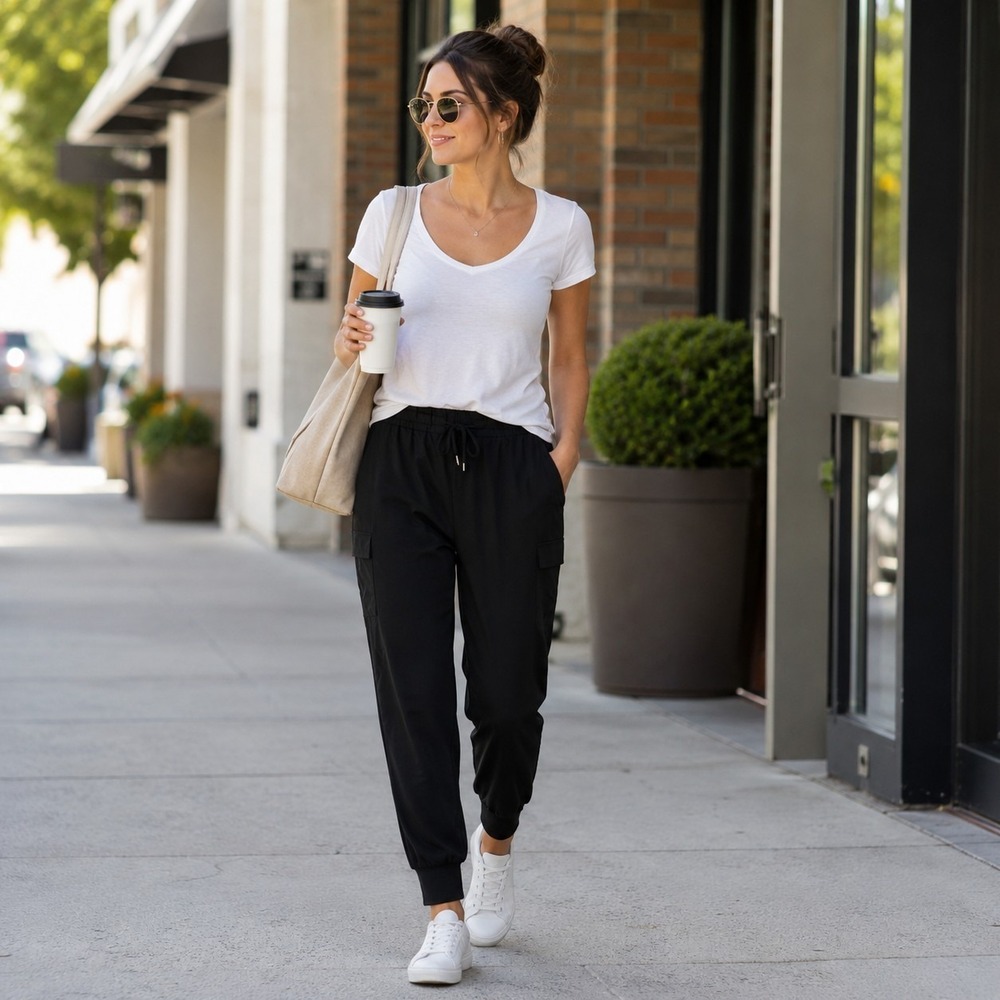 Susan Graver Weekend Black Elastic Waist Jogger Pants Women's Size XL Pockets - Picture 1 of 6